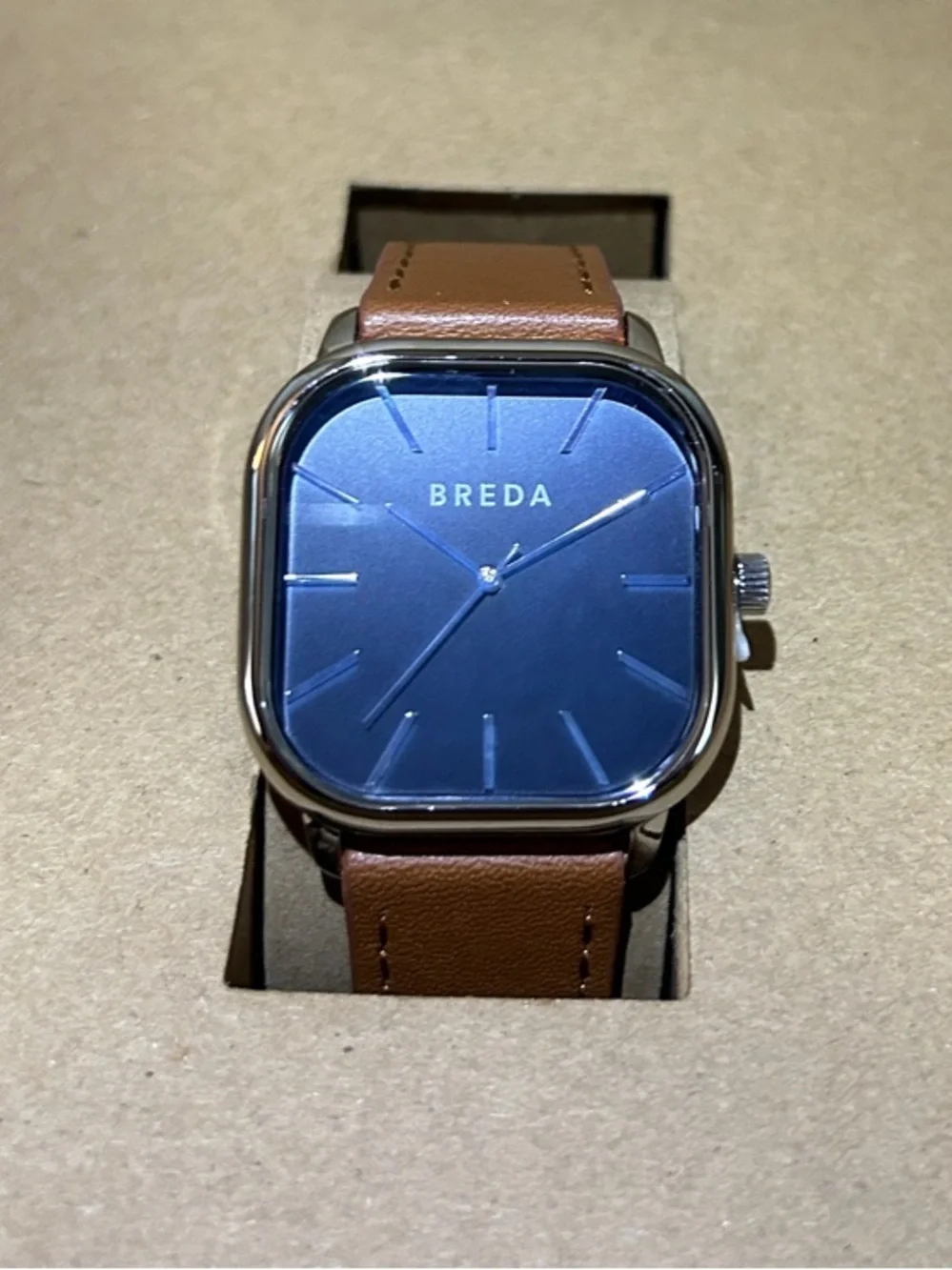 BREDA Men's Blue Dial Watch with Brown Leather Strap